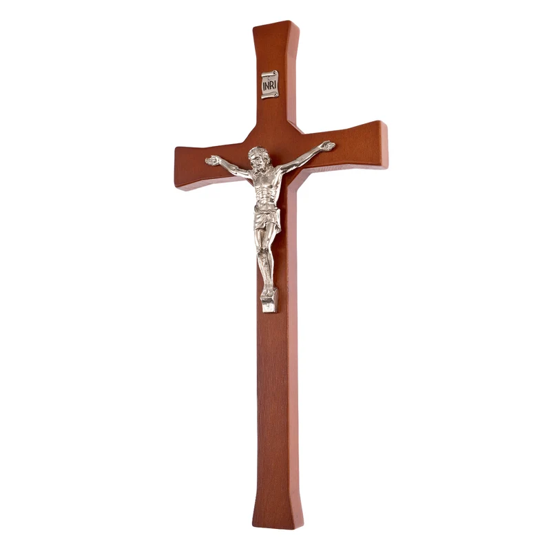 Croce classica di faggio da parete, colore marrone 30x14x1,8 cm
