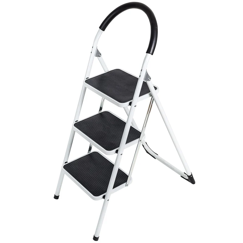 WonderWorker Bold - Scaletta pieghevole, Scala a 3 gradini, in acciaio verniciato a polvere, gradini e piedini antiscivolo, portata - 150 kg