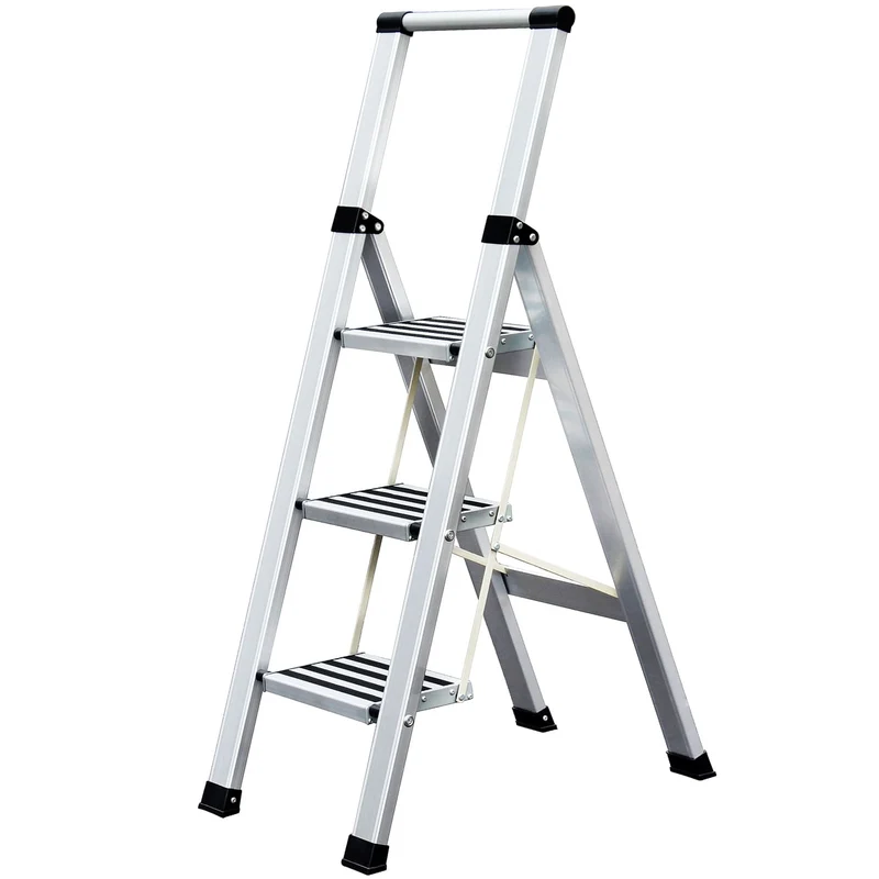 Tatkraft Adamant - Scaletta pieghevole in alluminio a 3 gradini, portata - 150 kg, gradini antiscivolo