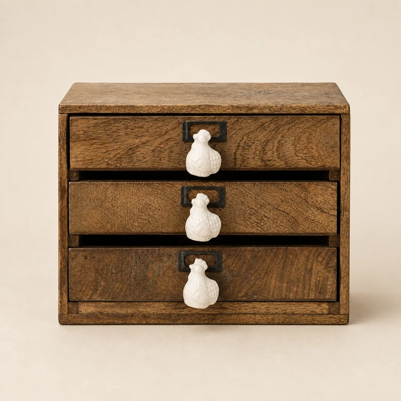 Cassettiera Gallo in Legno e Ceramica – 29 x 14 x H 22 cm