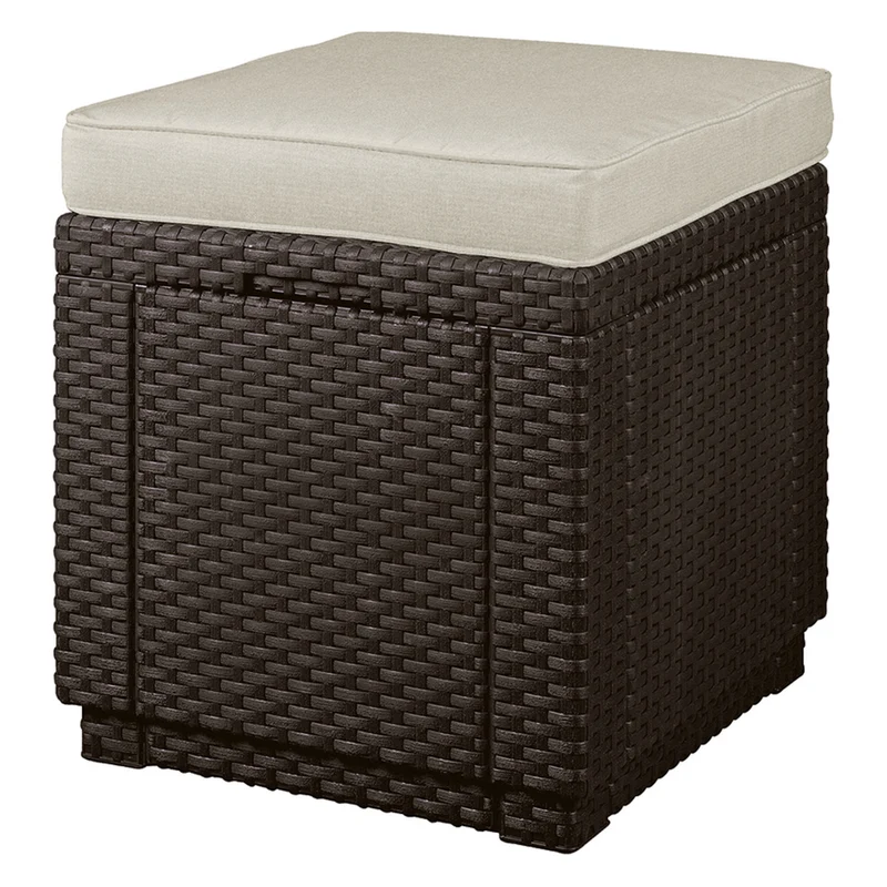 Seduta Keter, con cuscino, funzione di contenitore, marrone, Cubo con cuscino
