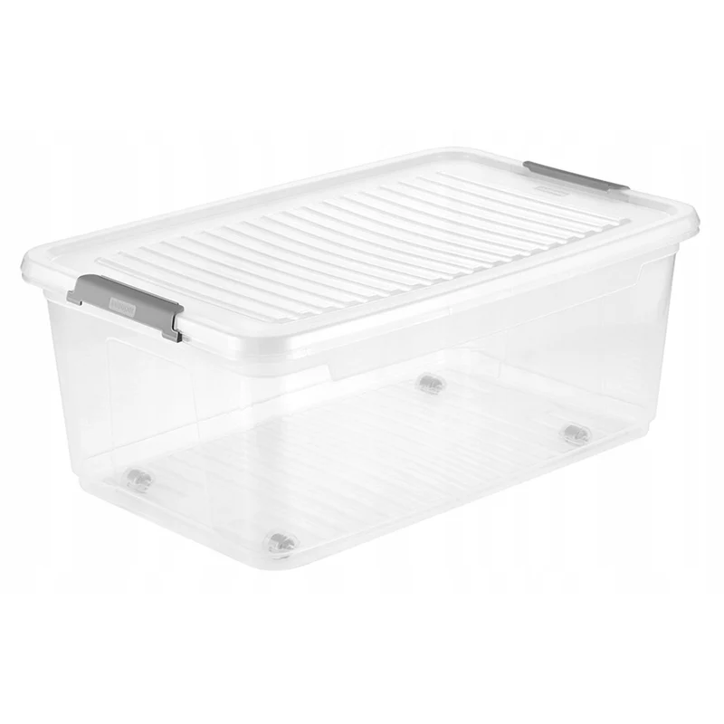 Contenitore con coperchio Leo Keeper, capacità 37 litri, trasparente, dotato di rotelle, coperchio con chiusura a clip