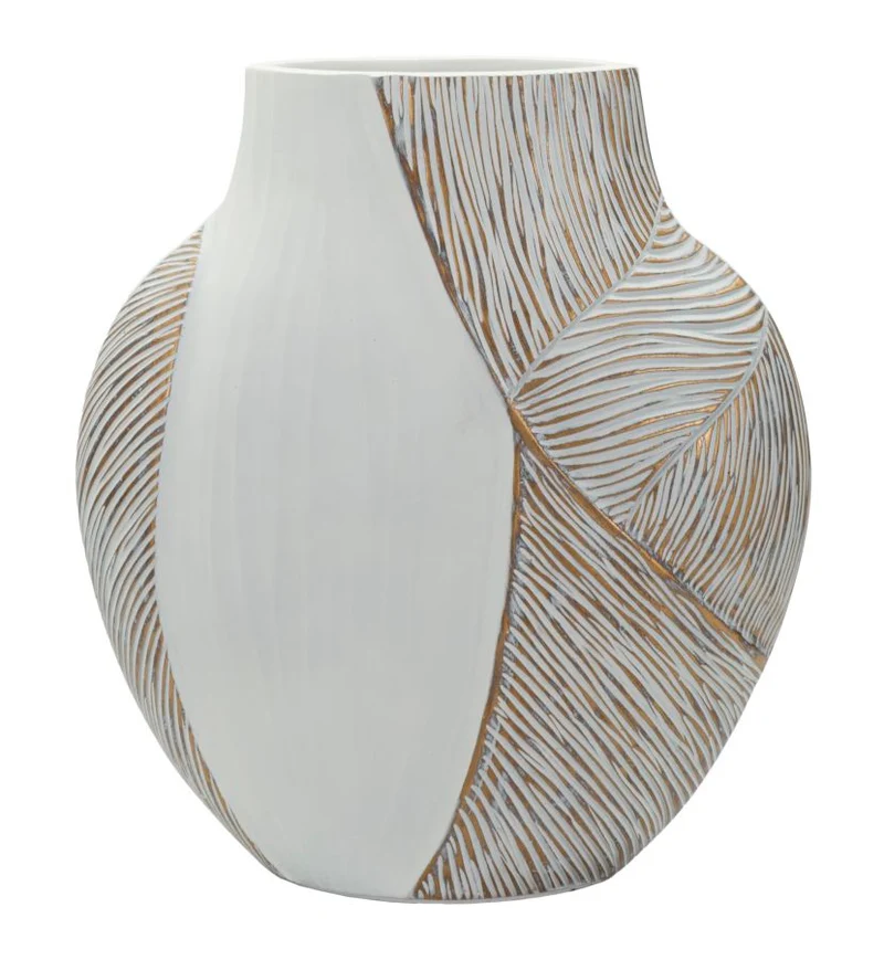 Vaso Resina Ho Chi Minh 27x11,5x31 cm in Resina Bianco effetto lavato