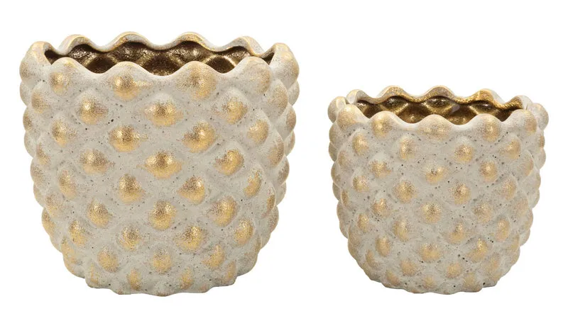 Cachepot Pepitas Coppia Ø23x18 cm in Ceramica Grigio e Oro