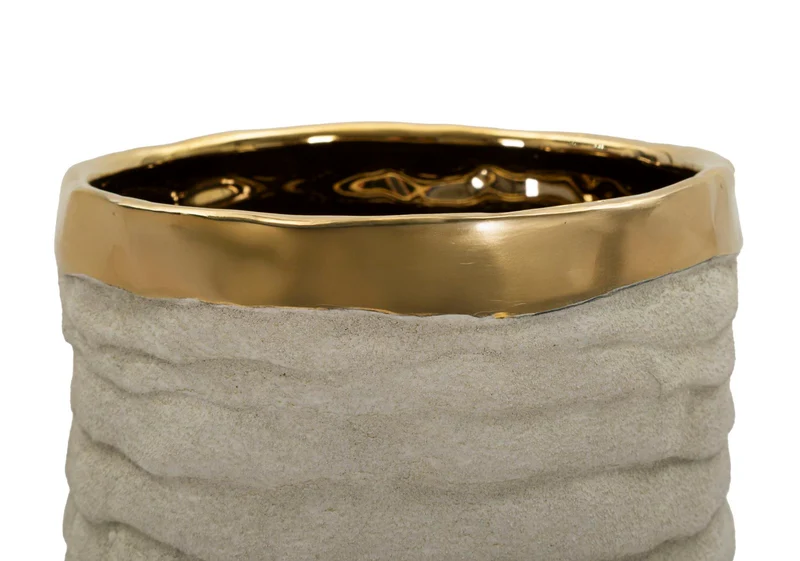Vaso Lima Open Ø15,5x40 cm in Ceramica Grigio e Oro