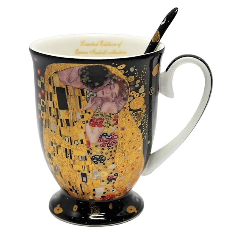 Tazza in porcellana Queen Isabel con cucchiaio, cucchiaio, motivo Klimt Kiss, 300ml, W9KL338-09121