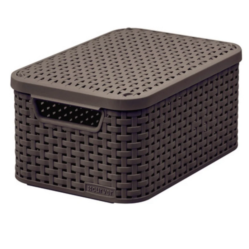 Cestino Curver, multiuso, con coperchio, marrone scuro, Rattan Style S