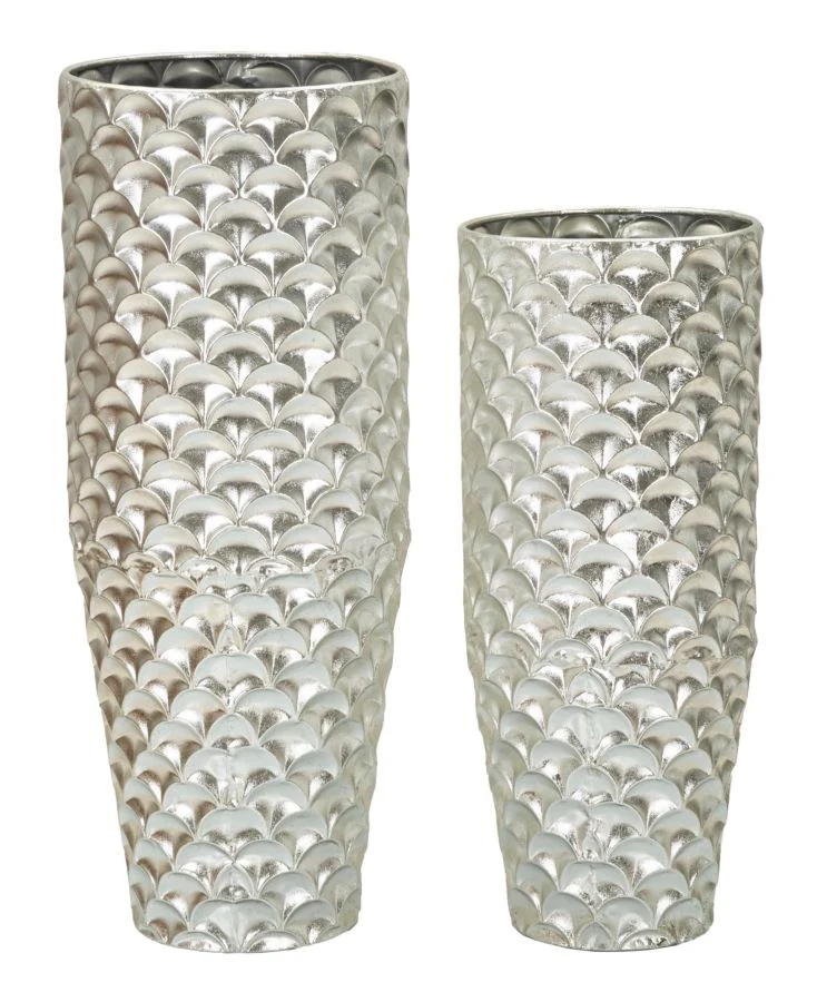 Porta Vasi Coppia Silvy Ø37x92 cm - Ø32x75 cm in Ferro Argento