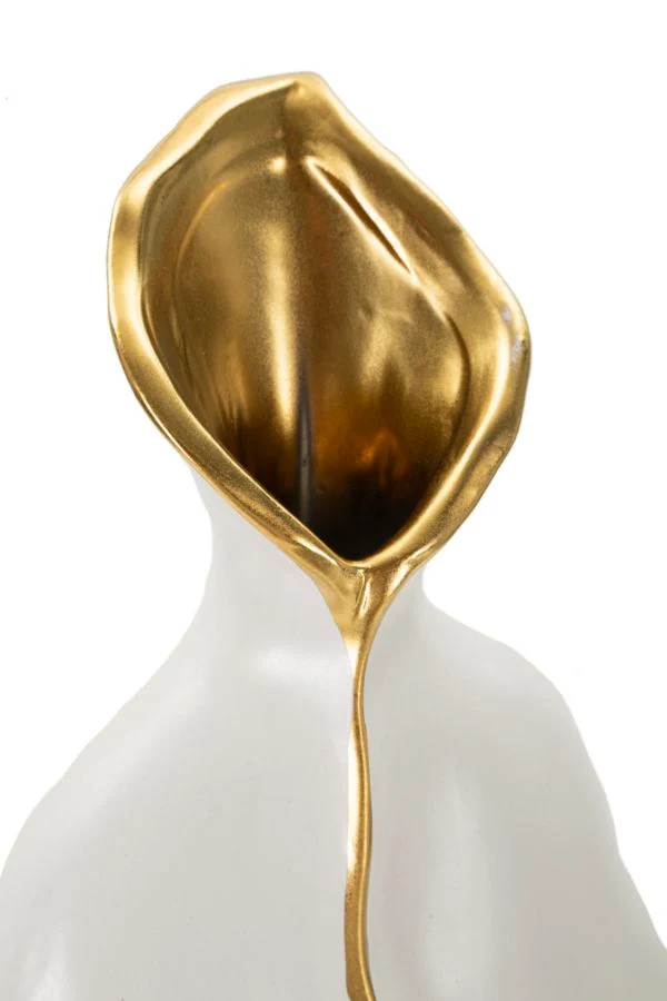 Vaso Uma 16x8x40 cm in Ceramica Bianco e Oro