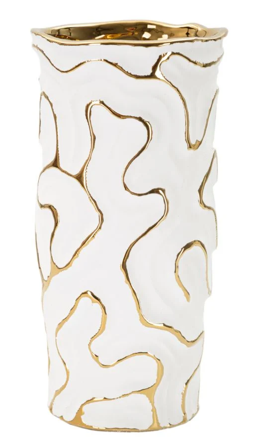 Vaso Adore Ø12,5x25 cm in Ceramica Bianco e Oro