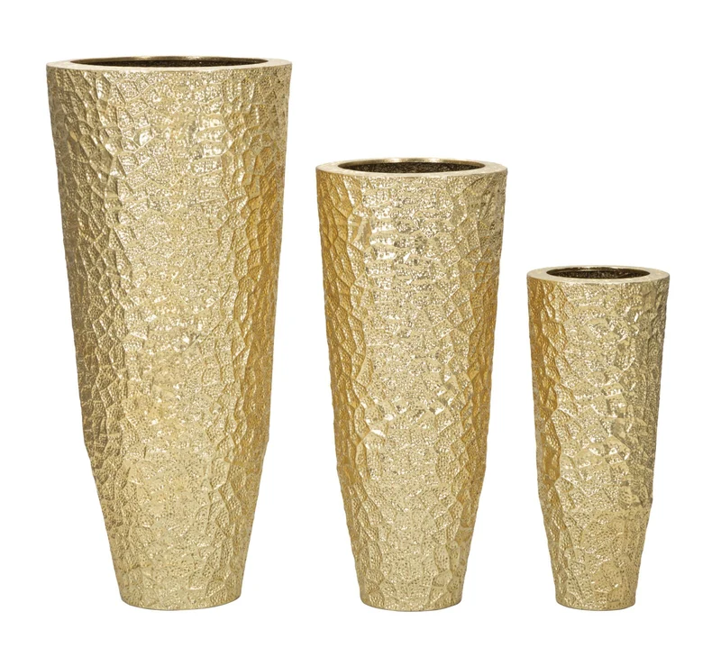 Porta Vasi Glasy Tris Ø50,8x114,9 cm - Ø40x92,7 cm - Ø29,8x70,5 cm in Ferro Oro