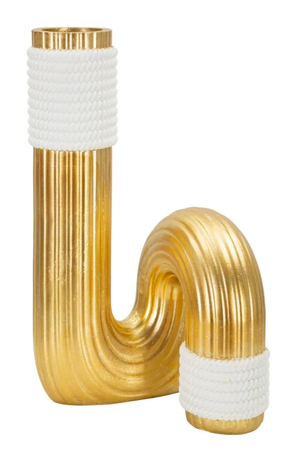 Vaso Bann Big 14,5x13x25 cm in Resina Oro e Bianco