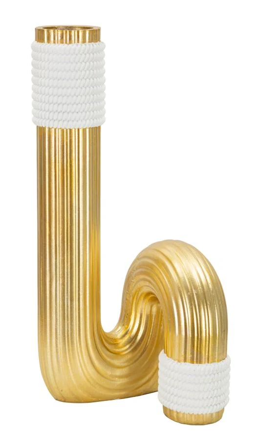 Vaso Bann Big 15,3x13x30,5 cm in Resina Oro e Bianco