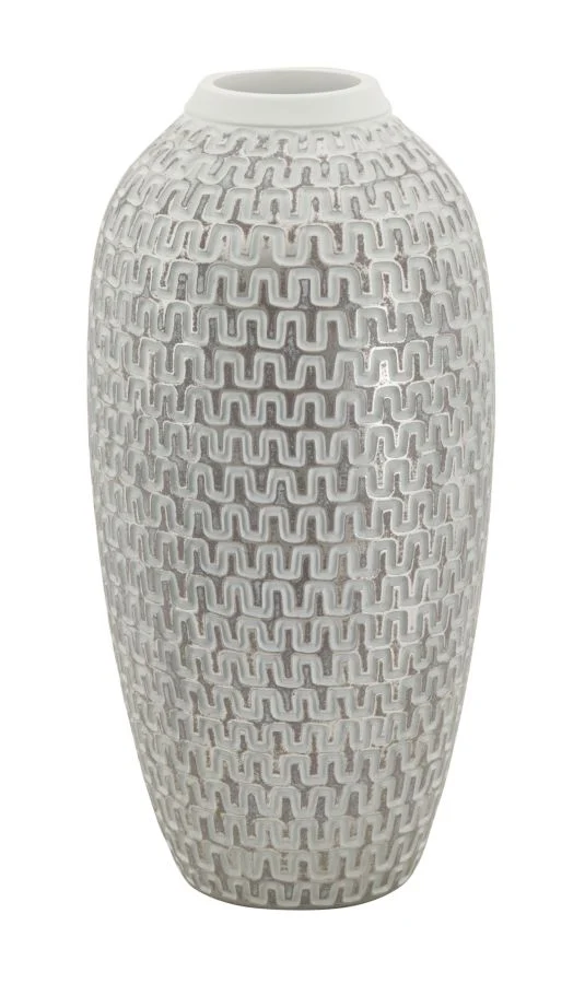Vaso Resina Wave Ø21x43 cm in Resina Argento e Bianco