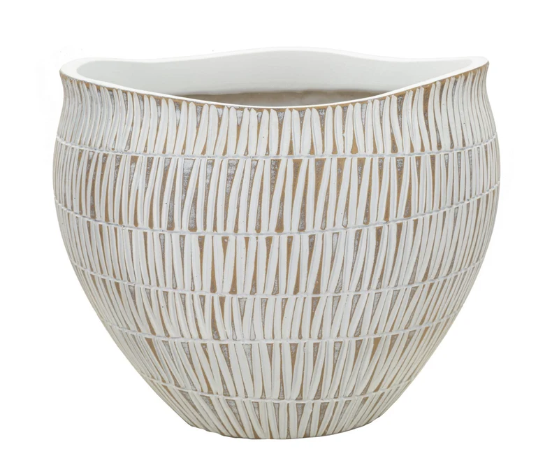 Cachepot Resina Stiky Ø30,5x24,5 cm in Resina Oro e Bianco