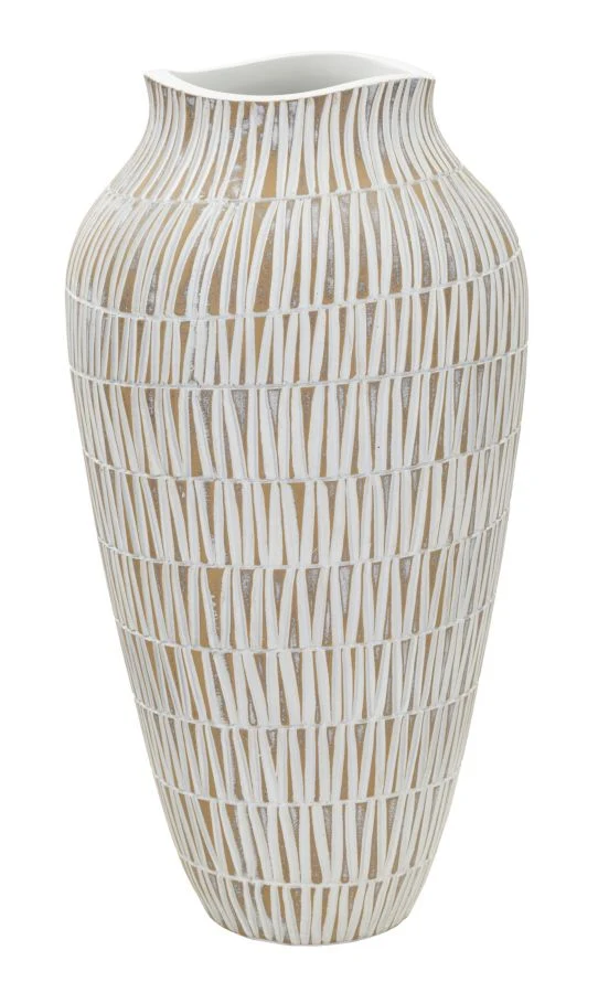 Vaso Resina Stiky Ø22x44 cm in Resina Oro e Bianco