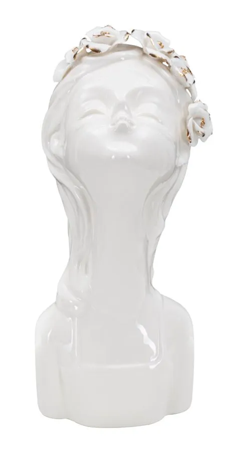 Vaso Young Lady Roses 10x14x26 cm in Porcellana Bianco e Oro