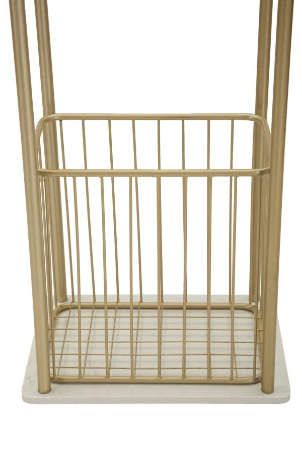 Porta Asciugamani da Terra Root 40x30x122 cm in Metallo e Marmo Artificiale Oro e Bianco