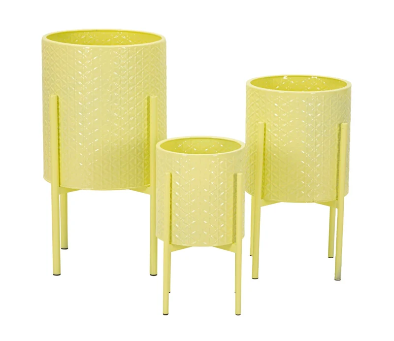 Porta Vasi Iris Tris Ø36x58 cm - Ø30x48 cm - Ø24x38 cm in Ferro Giallo
