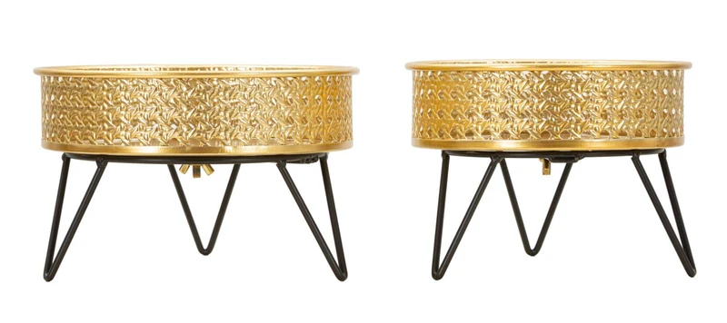Porta Vasi Bossy Coppia Ø20,5x13 cm - Ø18x13 cm in Ferro Nero e Oro