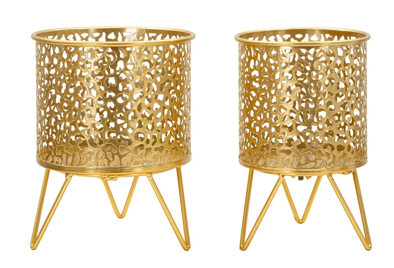 Porta Vasi Piny Coppia Ø16x20 cm - Ø13x20 cm in Ferro Oro
