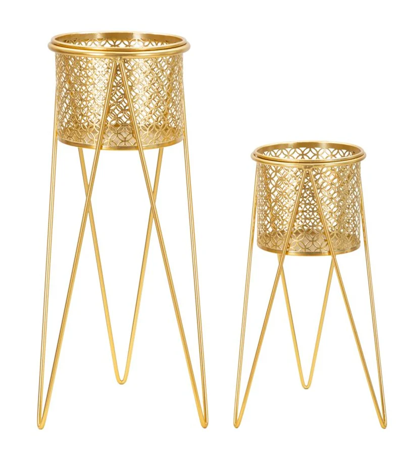 Porta Vasi Nat Coppia 21x20x46 cm - 18x18x32 cm in Ferro Oro