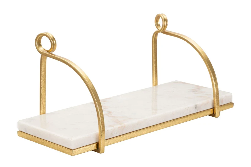 Mensola da Muro Marble 40x16x18 cm in Ferro e Marmo Oro e Bianco