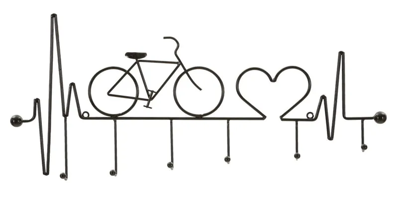 Appendiabiti da Muro Bicicletta Nero 59x3,2x26,5 cm in Metallo Nero