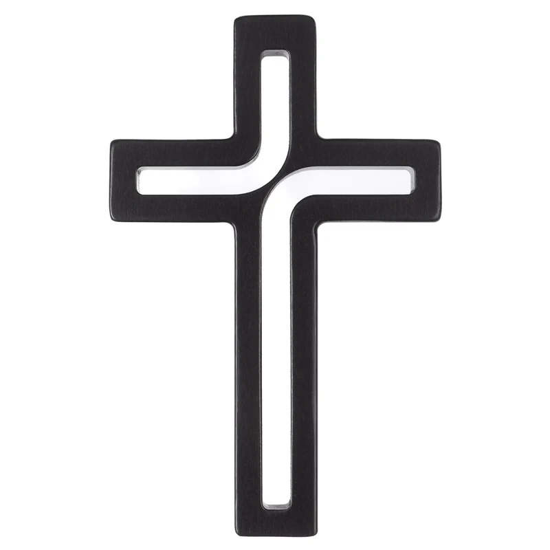 Croce sospesa moderna in legno, colore nero 25x16x1,6 cm