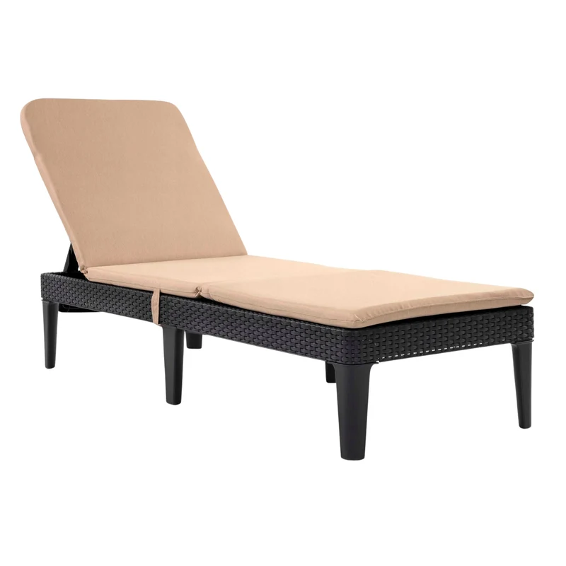 Lettino da giardino regolabile Jaipur Sun Lounger color grafite + cuscino per lettino Jaipur, colore beige, tessuto S-550 Melange, dimensioni 190x60 cm