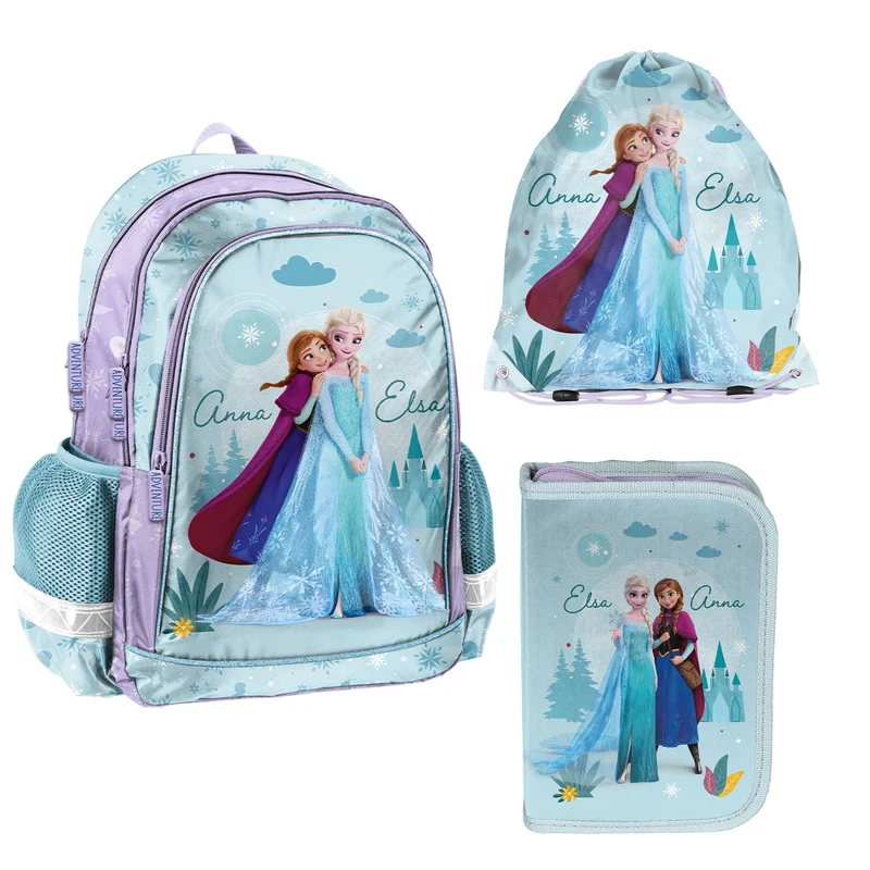 Set scolastico Frozen Paso, zaino con due scomparti, spallacci regolabili e schienale rinforzato, astuccio con accessori e tasche per gli strumenti di scrittura, sacca per le scarpe da indossare sulla schiena, DF26AA