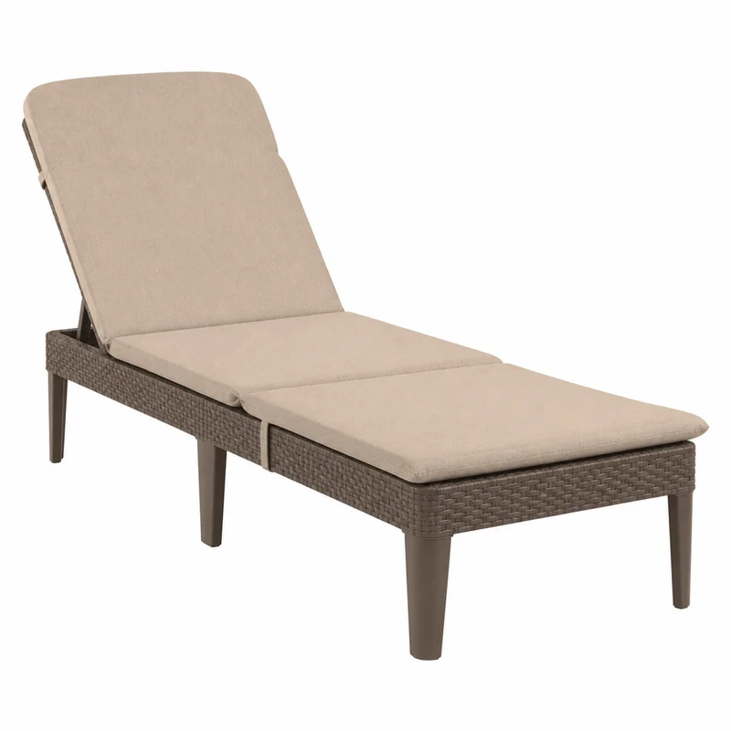Sdraio da giardino regolabile Jaipur Sun Lounger marrone + cuscino per sdraio Jaipur, colore beige, tessuto S-550 Melange, dimensioni 190x60 cm