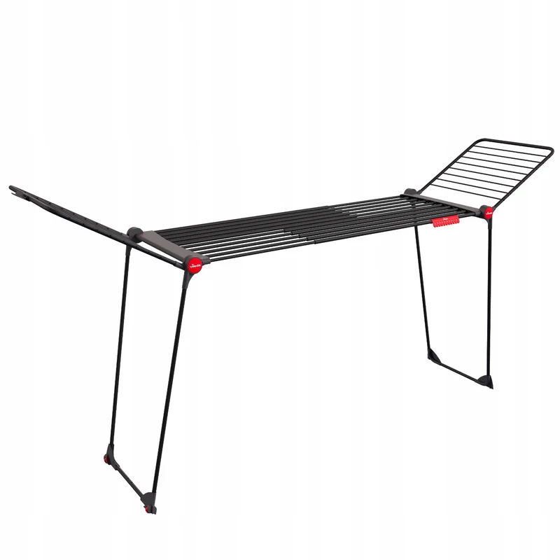 Stendibiancheria Vileda Infinity Flex Ultimate, colore nero, fino a 30 m di superficie di asciugatura, estensibile, struttura rialzata, ganci per la biancheria, rotelle integrate, 179620