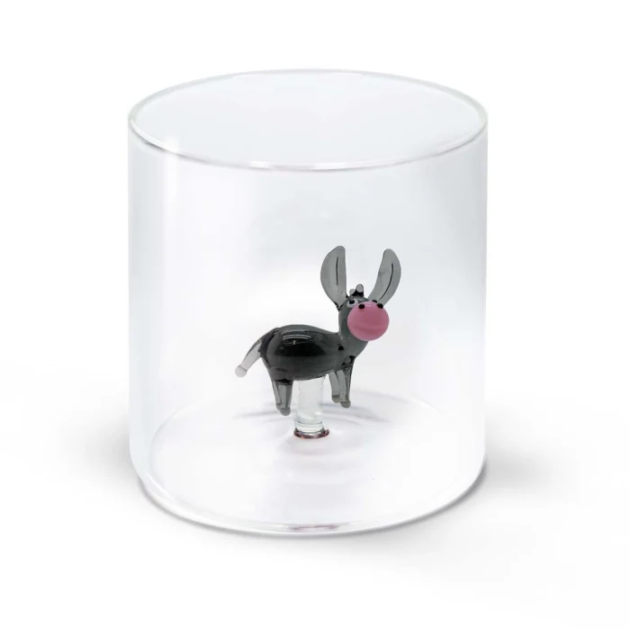 Bicchiere in vetro borosilicato Capacità 250 ml Decoro asino