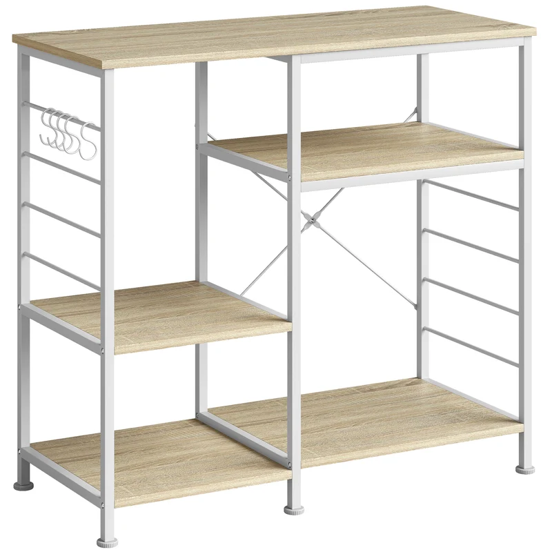Scaffale da Cucina 90x39x83,5 cm con Ripiani con 5 Ganci Salvaspazio in Legno e Metallo Rovere