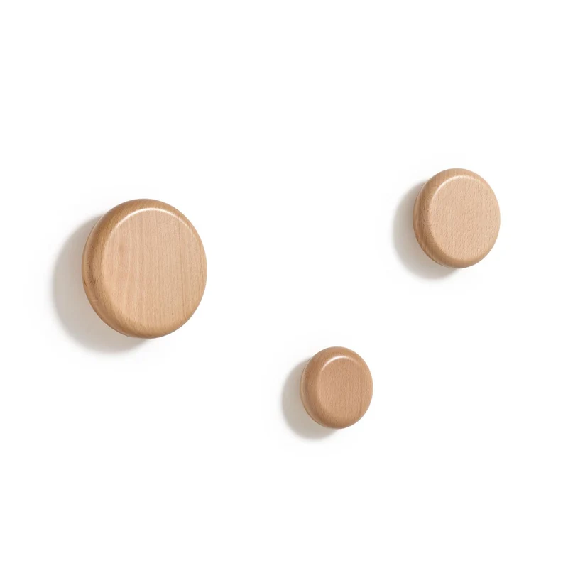 Nadue Set aus 3 Wandhaken aus massiver Buche mit natürlichem Finish