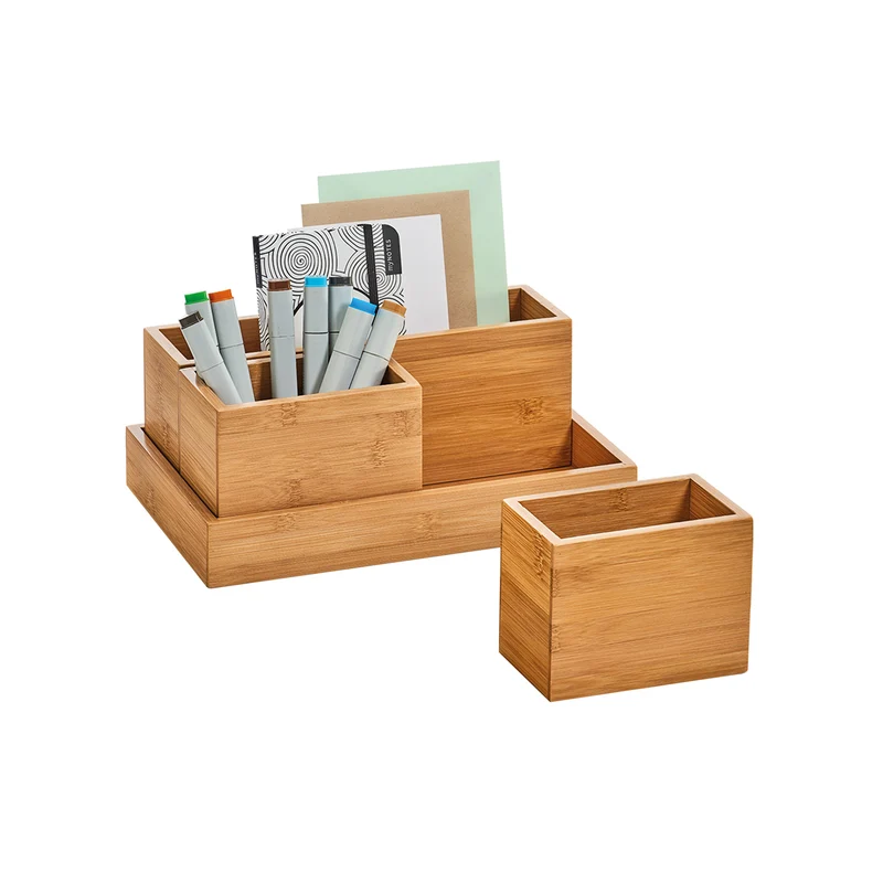 Organizer Con Vassoio In Bamboo 28x18x11cm