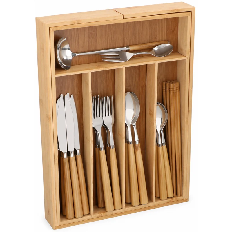 Portaposate Estensibile 46x33,5x6 cm Organizer da Cucina in Bambù