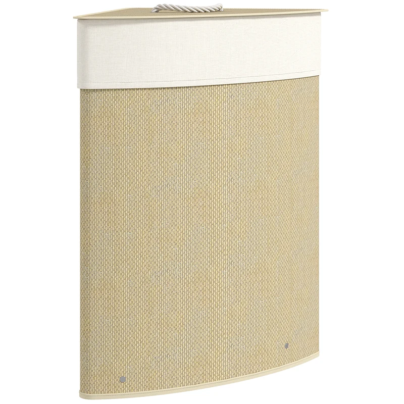 Cesto Portabiancheria Angolare 35x35x60 cm con Sacco Estraibile da 55L e Coperchio Removibile in Bambù