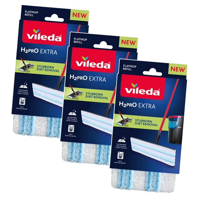 Ricambio per mop piatto Vileda H2prO, in microfibra, lavabile in lavatrice, 175786, 3 pezzi