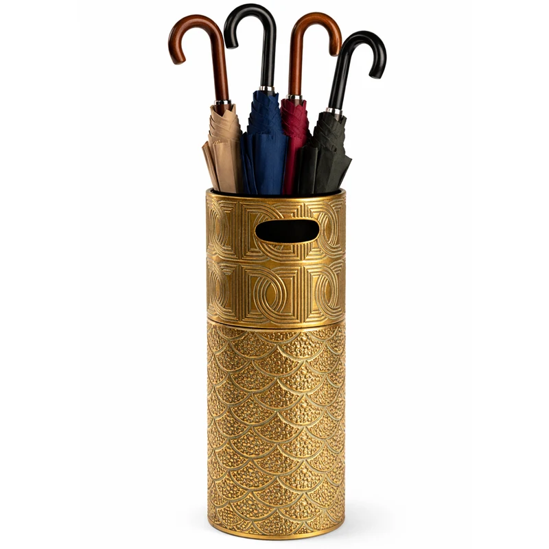 Portaombrelli Cilindrico 20x56 cm per Ingresso in Metallo Oro
