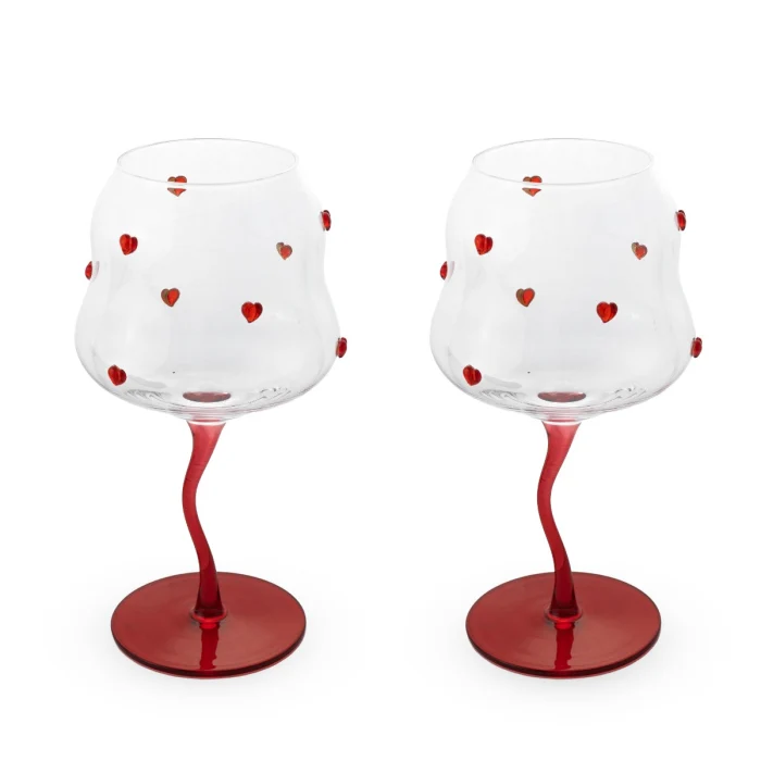Set 2 calici cocktail 450 ml. Decoro CUORI ROSSI.