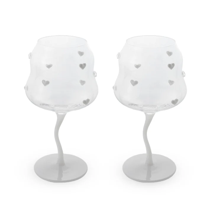Set 2 calici cocktail 450 ml. Decoro CUORI BIANCHI.