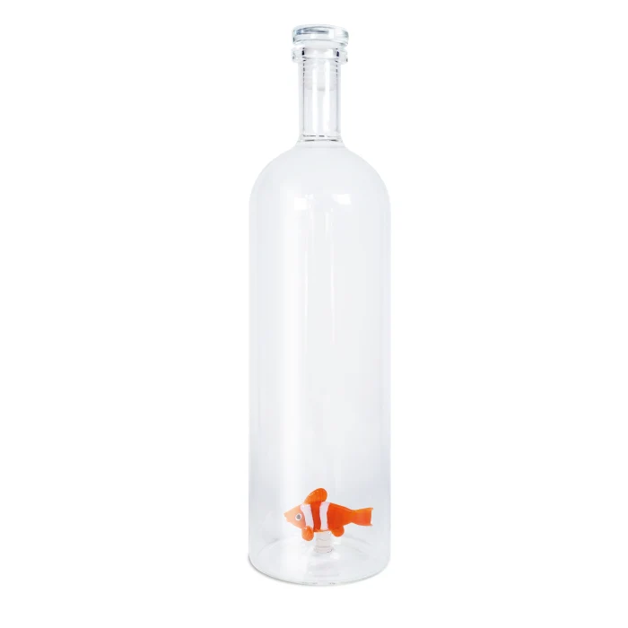 Bottiglia in vetro borosilicato con tappo 1,2 L. Decoro PESCE PAGLIACCIO.