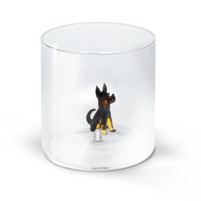 Bicchiere in vetro borosilicato 250 ml. Decoro PASTORE TEDESCO.