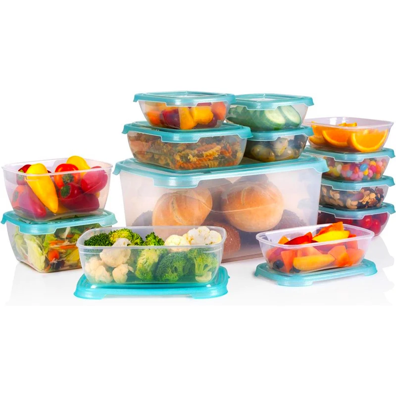 Set 13 Contenitori per Alimenti con Coperchio Ideale per Microonde e Congelatore in Plastica