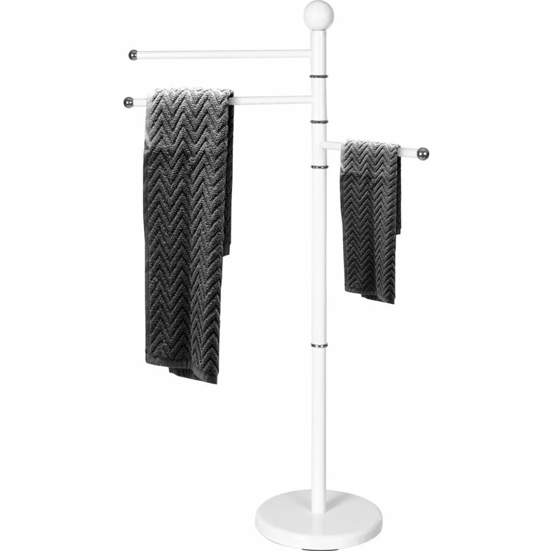 Piantana Portasciugamani da Bagno 87x43x22 cm con 3 Bracci Rotanti in Acciaio Antiruggine Bianco