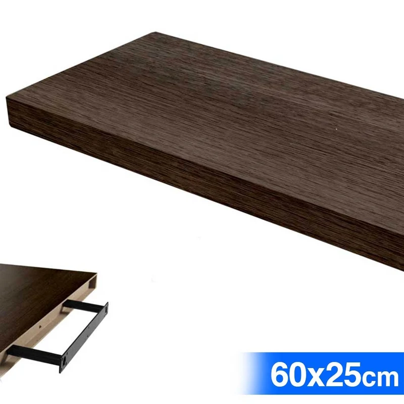Mensola da Parete Rettangolare 60x25x4 cm Scaffale Libreria in Legno MDF Wenghe