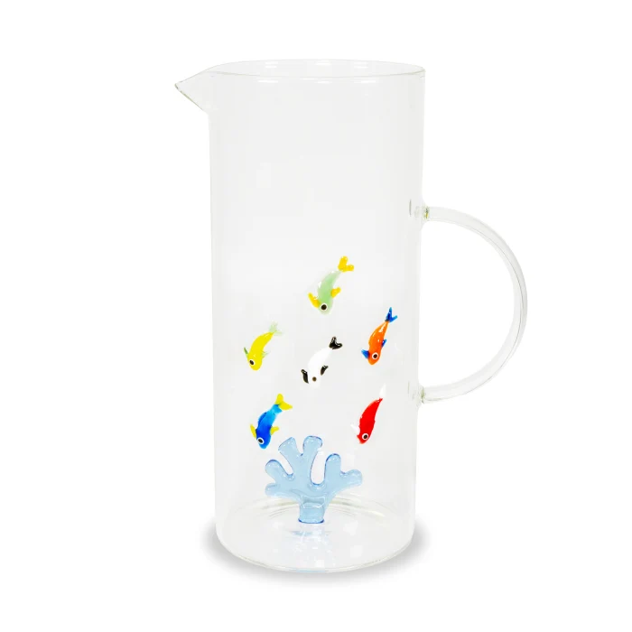Caraffa in vetro 1,3 L. Decoro CORALLO E PESCI.