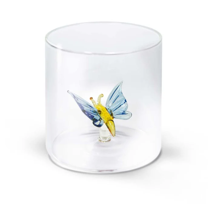Bicchiere in vetro borosilicato Capacità 250 ml Decoro farfalla
